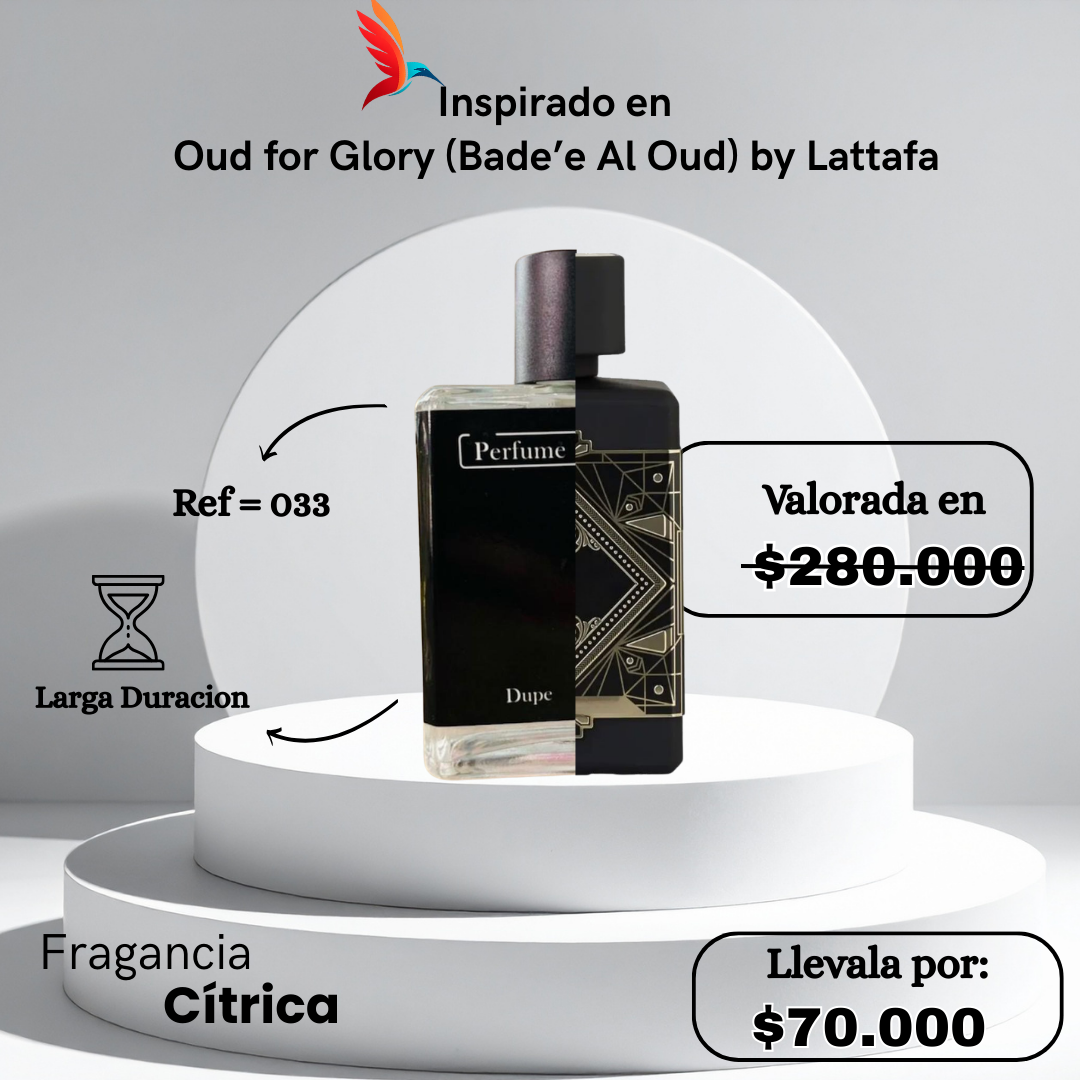 Perfume M033 inspirado en Oud for Glory (Bade’e Al Oud) by Lattafa